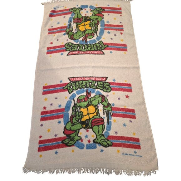 Vintage Teenage Mutant Ninja Turtles Cotton Fringed Kids Towel - Picture 2 of 3